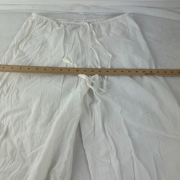 Tommy Bahama Pull On Wide Leg Pants Cream Siz e LG Drawstring Neutral Coastal - Picture 3 of 9